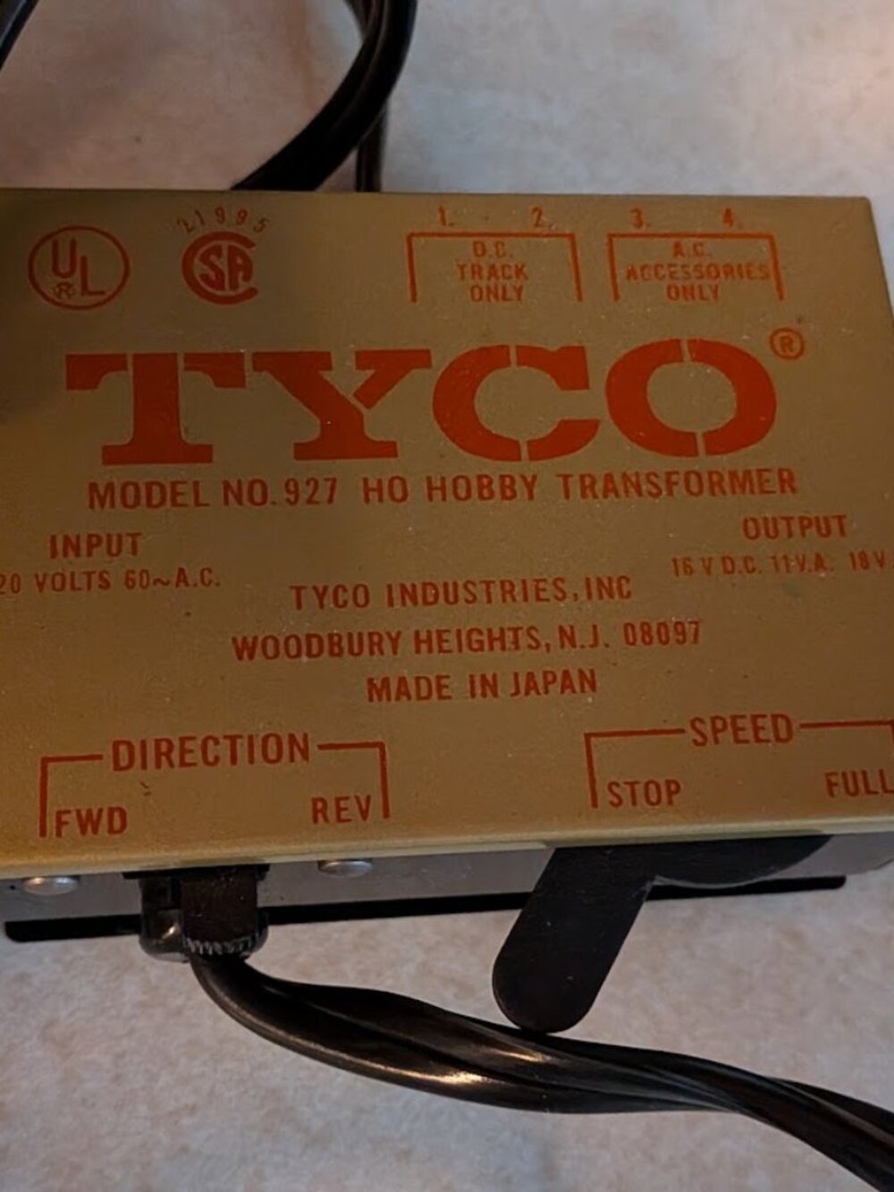 Tyco Model 927 AC to DC Power Transformer for Model Trains